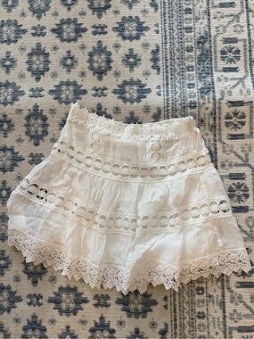 Elan Cream Lace Tiered Mini Skirt